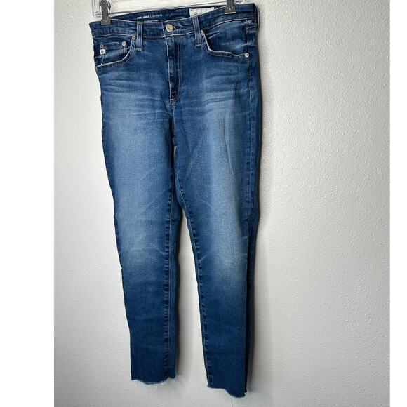 AG Medium Dark Wash The Prima Ankle Cigarette Leg Raw Hem Jeans 30 - Picture 6 of 12